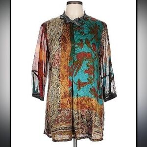 Beate Heymann Multicolor Bohemian Silk Blouse Size 4